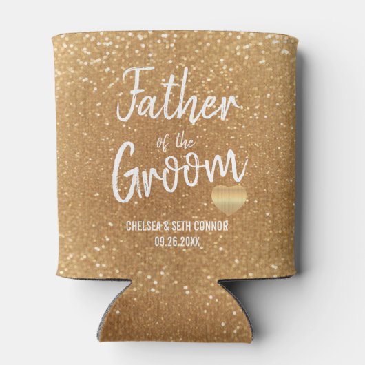 Vader van de Groom in Gold Glitter Blikjeskoeler (Achterkant)