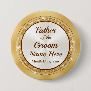 Vader van de Groom Naam Pin, Gepersonaliseerd Goud Ronde Button 7,6 Cm