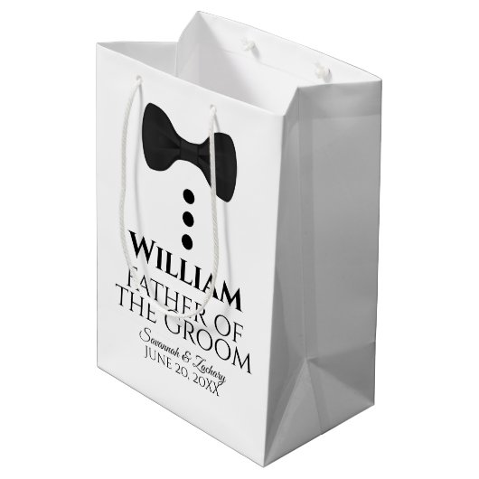 Vader van de Groom Wedding Gift Bag met zwart Stro Medium Cadeauzakje (Achterkant Gekanteld)