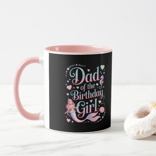 Vader van de zeemeermin verjaardag meisje mok (Met donut)