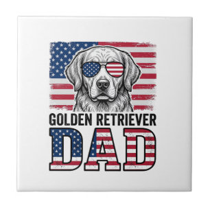 Vader van Golden Retriever Patriottische Vintage H Tegeltje