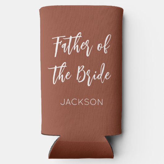 Vader van het bruin terracotta huwelijk seltzer blikjeskoeler (Achterkant)