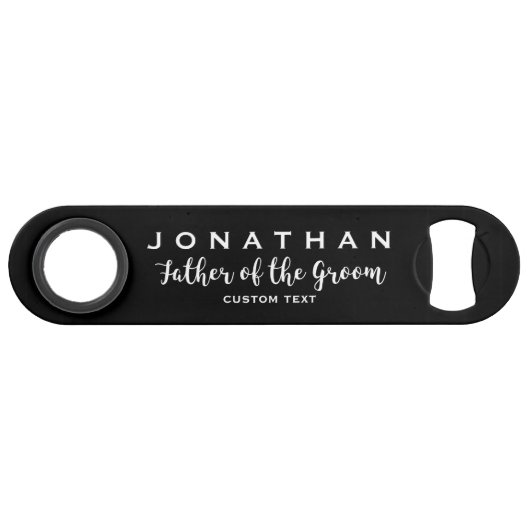 Vader van het Groom Custom Wedding Favor Monogram Speed Flessenopener (Voorkant (Horizontaal))