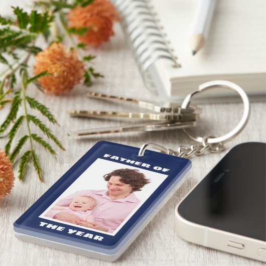 Vader van het Jaar Aangepaste Foto Papa Sleutelhanger (Voorkant Rechts)