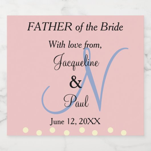 Vader van het Monogram Bride Soft Roos Sparkling Wijnetiket (Enkel label)