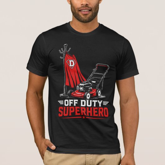 Vader van Superheld buiten Dienst Grasmaaier Funny T-shirt (Voorkant)