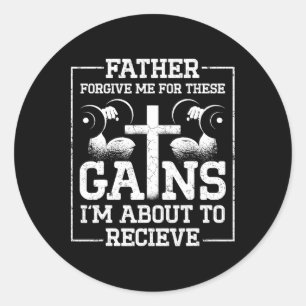 Vader vergeef me voor deze winst die ik op het pun ronde sticker