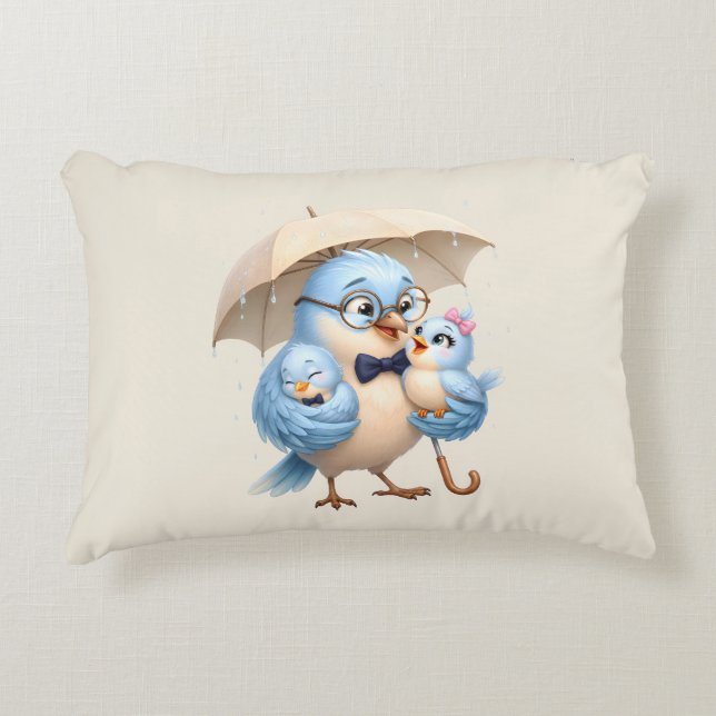 Vader Vogel Accent Kussen Familie Decor (Voorkant)