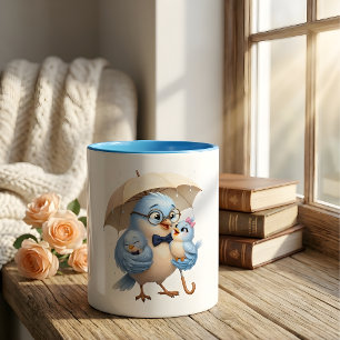 Vader Vogel Beschermt Zijn Kleine Mug Mok