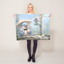 Vader Vogel Familie Fleece Deken – Mooie Blauwe Vo