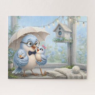 Vader Vogel Familie Legpuzzel – Mooie Blauwe Vogel
