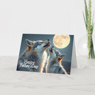 Vader Wolf en Welp Huilend bij Volle Maan Kaart