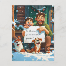 Vader, zijn zoon en twee honden briefkaart