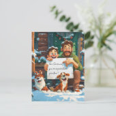 Vader, zijn zoon en twee honden briefkaart (Staand voorkant)