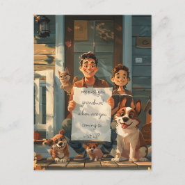 Vader, Zijn Zoon, Honden en een Kat Briefkaart