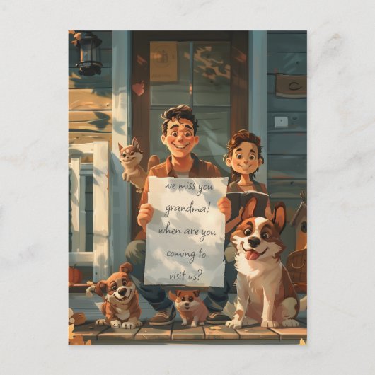 Vader, Zijn Zoon, Honden en een Kat Briefkaart (Voorkant)