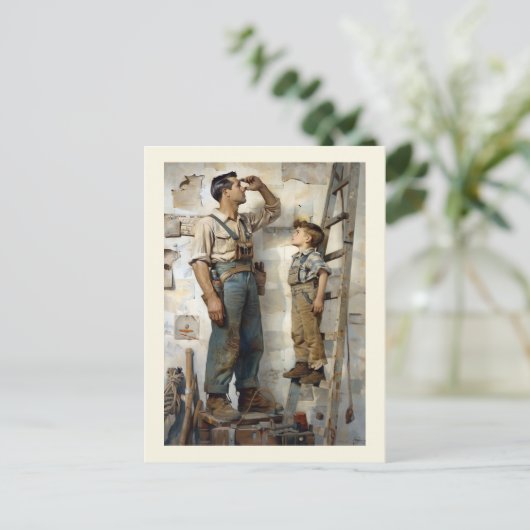 Vader & Zoon die omhoog staren Briefkaart (Staand voorkant)