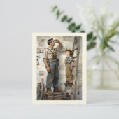 Vader & Zoon die omhoog staren Feestdagenkaart (Staand voorkant)
