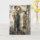 Vader & Zoon die omhoog staren Kaart (Gele Bloem)