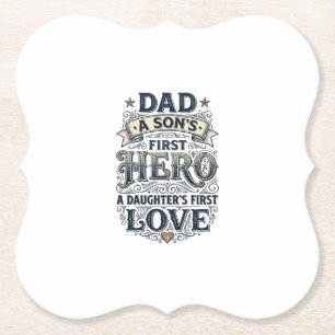 Vader Zoon Heldendochter Liefde Vintage Typografie Kartonnen Onderzetters