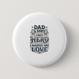 Vader Zoon Heldendochter Liefde Vintage Typografie Ronde Button 5,7 Cm