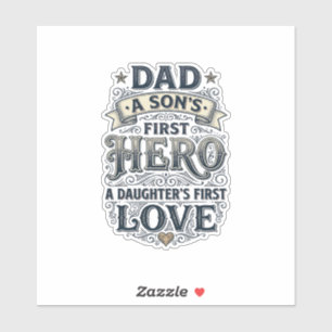 Vader Zoon Heldin Dochter Liefde Vintage Typografi Sticker