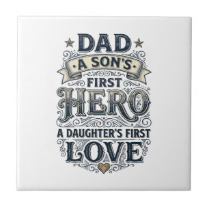 Vader Zoon Heldin Dochter Liefde Vintage Typografi Tegeltje