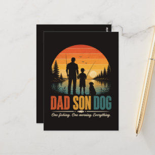Vader Zoon Hond Vissen Ochtend Briefkaart