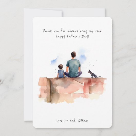 Vader, zoon & huisdier hond | Aquarel | Vaderdag Feestdagenkaart (Voorkant)