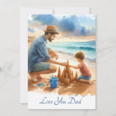 Vader Zoon Op Strand Maken Zandkasteel Aquarel Feestdagenkaart (Voorkant)