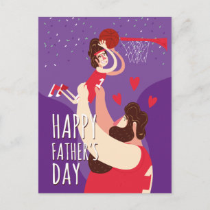 Vader zoon speelt basketbal schattige illustratie briefkaart