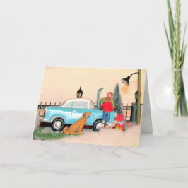 Vader/Zoon-werktijd - Winterbusscène Kaart