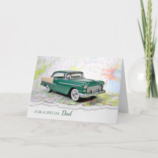 Vaderdag 1955 Auto op een wegenkaart Kaart (Voorkant)