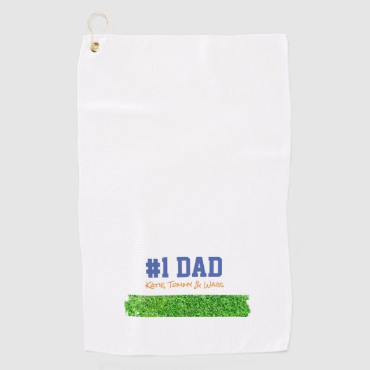 Vaderdag #1 PAPA Kinder namen Grass Fun Golfhanddoek (Voorkant)