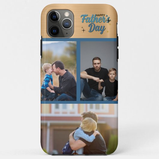 Vaderdag! 3 Foto Collage Goud Blauwe Trends Case-Mate iPhone Case (Achterkant)