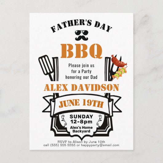 Vaderdag Backyard Oranje Ribbon BBQ Party Briefkaart (Voorkant)