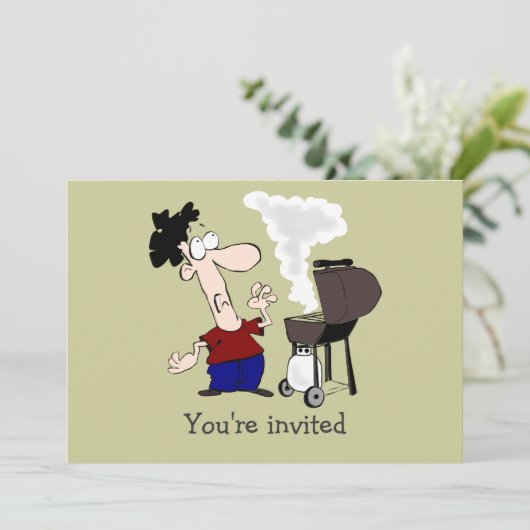 Vaderdag Barbecue Party nodigt Humor Cartoon uit Kaart (Staand voorkant)