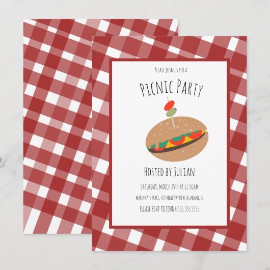 Vaderdag BBQ Picknick Evenement Sandwich Uitnodigi Kaart (Voorkant / Achterkant)