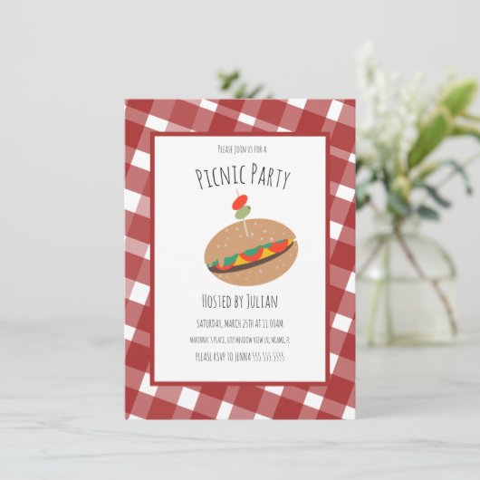 Vaderdag BBQ Picknick Evenement Sandwich Uitnodigi Kaart (Staand voorkant)