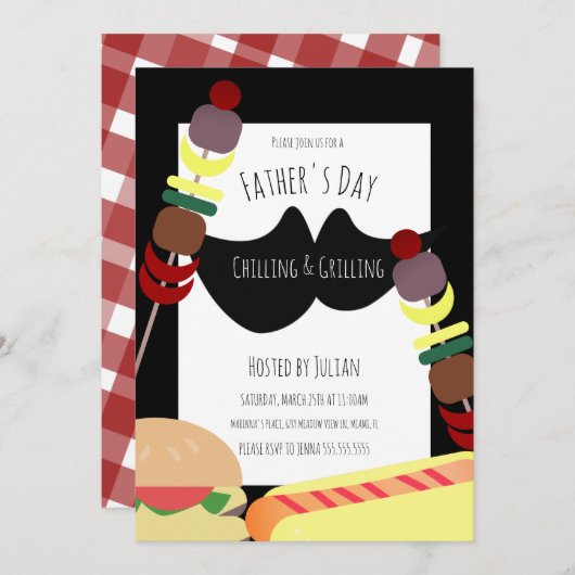 Vaderdag BBQ Picnic Chilling Grilling Black Kaart (Voorkant / Achterkant)