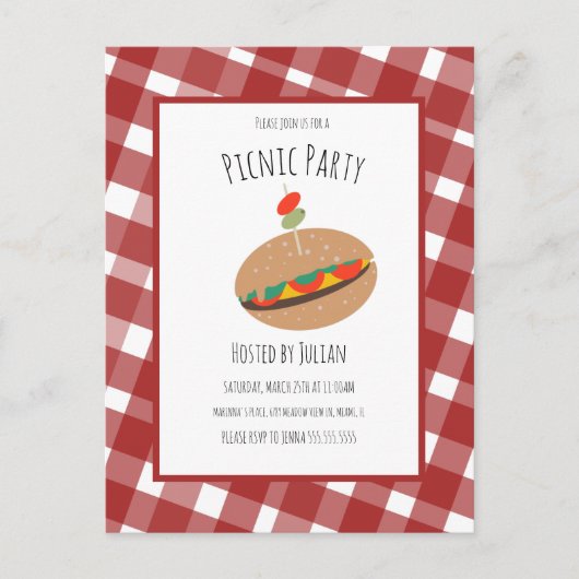 Vaderdag BBQ Picnic Event Sandwich Invitation Briefkaart (Voorkant)