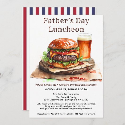 Vaderdag BBQ Uitnodiging – Hamburgers, Drinken (Voorkant / Achterkant)