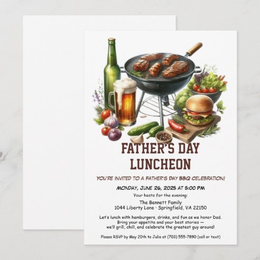Vaderdag BBQ Uitnodiging – Hamburgers, Drinken (Voorkant / Achterkant)