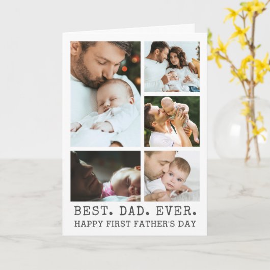 Vaderdag BESTE DAD OOIT 5 Fotocollage Kaart (Gele Bloem)