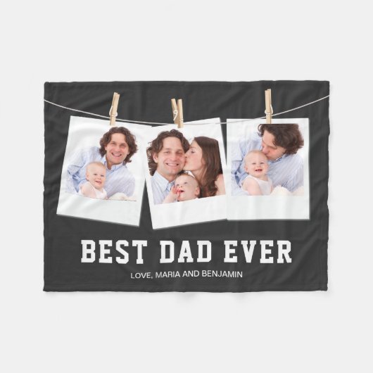 Vaderdag | Beste pap ooit 3 Foto-collage Fleece Deken (Voorkant (Horizontaal))