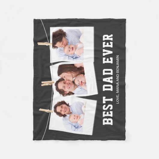 Vaderdag | Beste pap ooit 3 Foto-collage Fleece Deken (Voorkant)