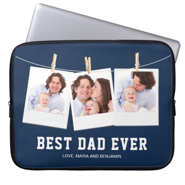 Vaderdag | Beste pap ooit 3 Foto-collage Laptop Sleeve (Voorkant)