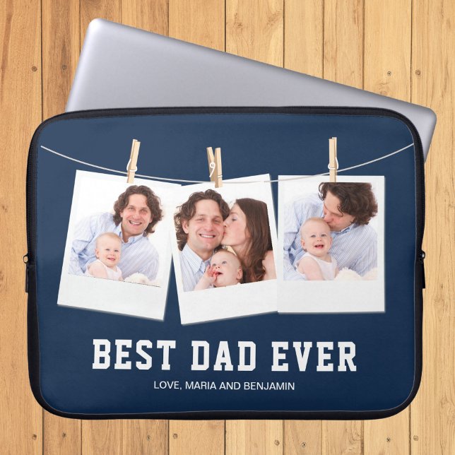 Vaderdag | Beste pap ooit 3 Foto-collage Laptop Sleeve (Creator heeft geüpload)