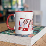 Vaderdag | Beste pap ooit 3 foto collage rood Mok<br><div class="desc">Upload je favoriete foto's om je eigen unieke persoonlijke vaderdag te geven.</div>