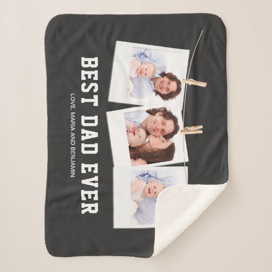 Vaderdag | Beste pap ooit 3 Foto-collage Sherpa Deken (Voorkant)